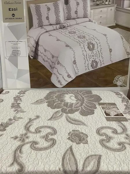 Жакардове покривало з наволочками My Bed "Ezgi", 240х260 Євро Максі, Бежево-сірий фото