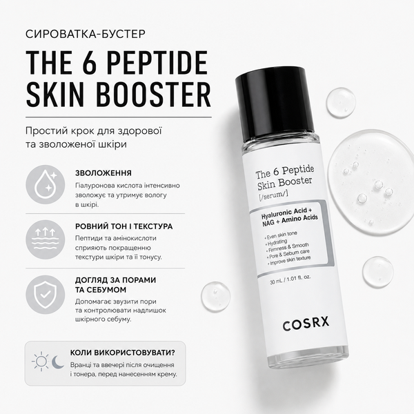 COSRX - The 6 Peptide Skin Booster Serum - Комплексна пептидна сироватка для обличчя - 30ml фото
