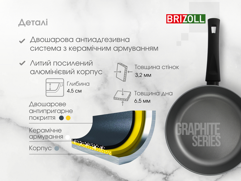 Сковорода 22 см с антипригарным покрытием GRAPHIT со стеклянной крышкой фото