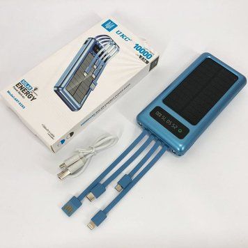 Портативное зарядное устройство на 10000mAh, Power Bank на солнечной батарее, зарядка. Цвет: синий фото
