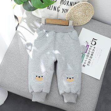 Дитячі теплі штани з ведмедиками Baby Plus (Сірий 100см) фото