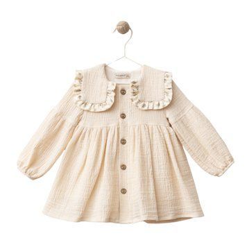 Дитяча святкова сукня з квадратним коміром, довгими рукавами, Wondress Baby, Кремовий, 80 см фото