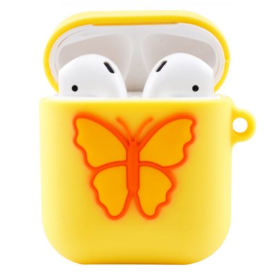 Чохол для AirPods силіконовий з метеликом жовтий фото