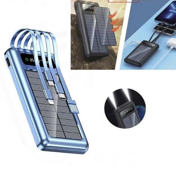 Портативное зарядное устройство на 10000mAh, Power Bank на солнечной батарее, зарядка. Цвет: синий фото