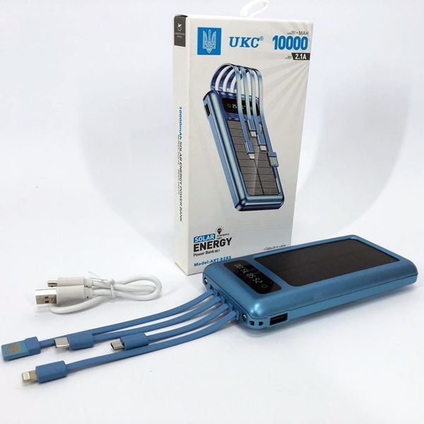 Портативное зарядное устройство на 10000mAh, Power Bank на солнечной батарее, зарядка. Цвет: синий фото