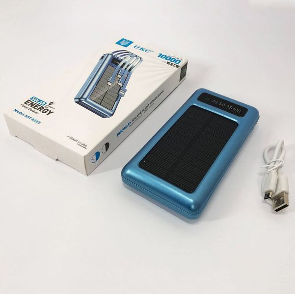 Портативное зарядное устройство на 10000mAh, Power Bank на солнечной батарее, зарядка. Цвет: синий фото