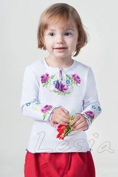 Вышиванка для девочки Маки фиолет с длинным рукавом 152 фото