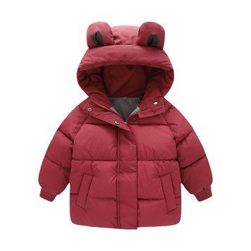 Куртка детская на пуху с ушками Baby Basic (Малиновый 120см) фото