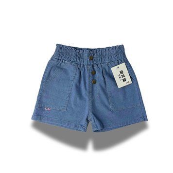 Шорти літні джинс-лайт на резинці з кишенями для дівчинки (Блакитні 110 см) фото