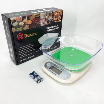Ваги кухонні DOMOTEC MS-125 Plastic, точні кухонні ваги, ваги для зважування продуктів. Колір: зелений фото