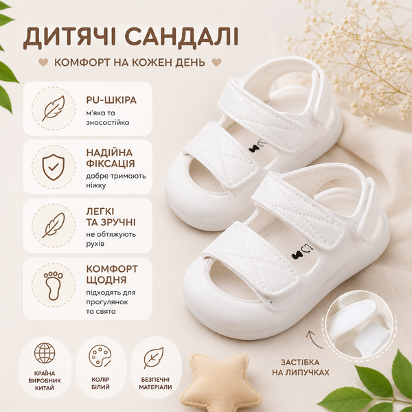 Босоніжки дитячі PU-шкіра білі, розмір 19 фото