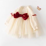 Платье детское с большим красным бантом (Молочный 100см) 13085-100см-Молочний фото