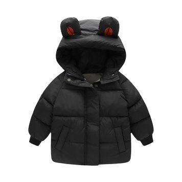 Куртка детская на пуху с ушками Baby Basic (Черный 120см) фото