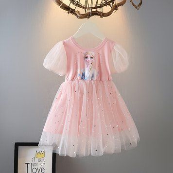 Платье детское с фатиновой юбкой и коротким рукавом Эльза (Розовый 100см) фото