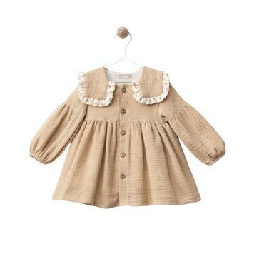 Дитяча святкова сукня з квадратним коміром, довгими рукавами, Wondress Baby, Бежевий, 73 см фото