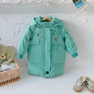 Куртка дитяча однотонна довга з капюшоном 120см Зелена (10031) фото