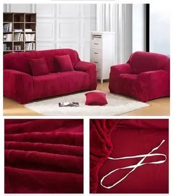 Чехол для защиты трехместного дивана Diana Textile Plush Velvet, 195-230 см, Бордовый фото