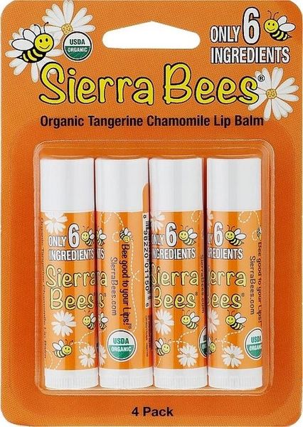 Набор органических бальзамов для губ "Мандарин и ромашка" Tangerine Chamomile Sierra Bees Organic Lip Balms 4 в упаковке 4,25 г каждый фото