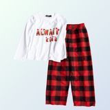 Пижама новогодняя с надписью Alwair Kids брюки клетка + лонгслив Белый 98-104 81035 фото