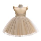 Сукня дитяча з бантиком на спині та фатиновою спідницею (Бежевий 110см) 11729-110см-Бежевий фото