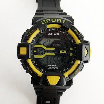 Годинник наручний, електронний, з підсвічуванням. Колір: жовті вставки фото