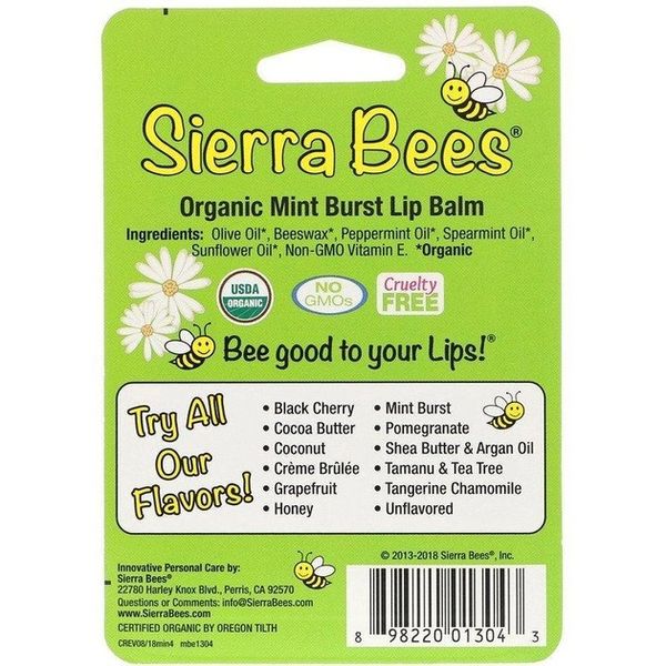 Набір органічних бальзамів для губ "М'ятний вибух" Mint Burst Sierra Bees Organic Lip Balms 4 в упаковці 4,25 г кожний фото