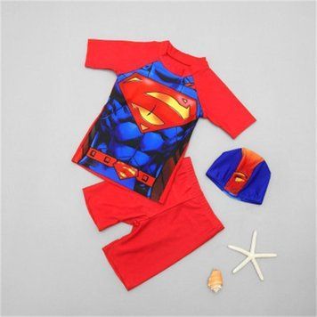 Дитячий купальний костюм з капелюшком Superhero (Темно-синій 110см) фото