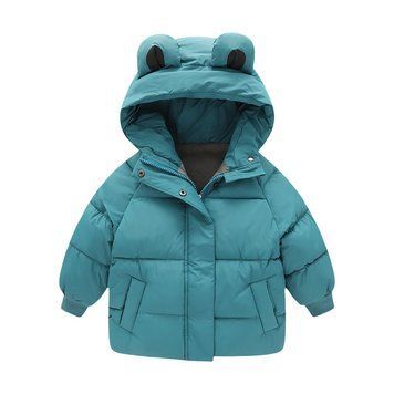 Куртка детская на пуху с ушками Baby Basic (Темно-зеленый 120см) фото
