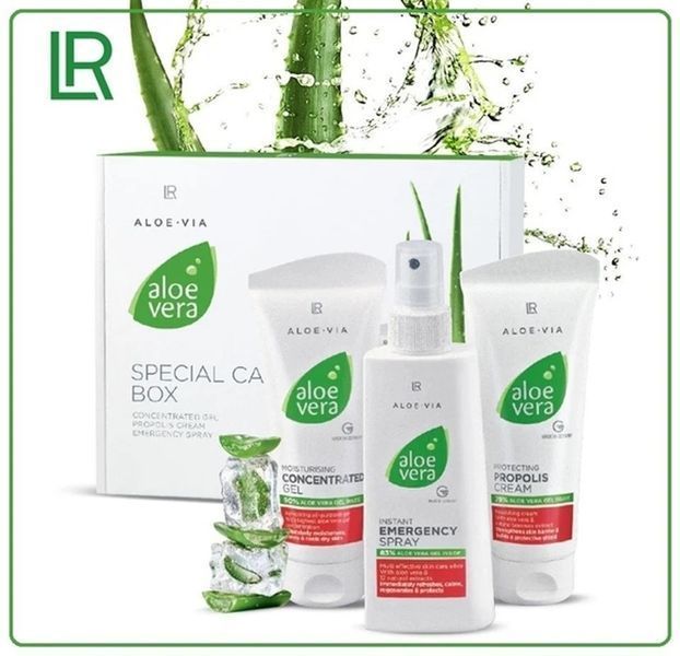 Набір Швидка допомога LR Aloe Via, комплект із 3 засобів з алое віра (концентрат, крем, спрей) для догляду за шкірою фото