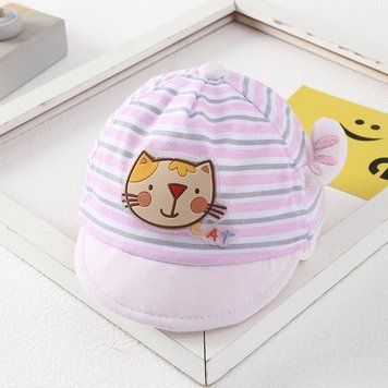 Дитяча кепка у смужку Cat (Рожевий 40-46см) фото