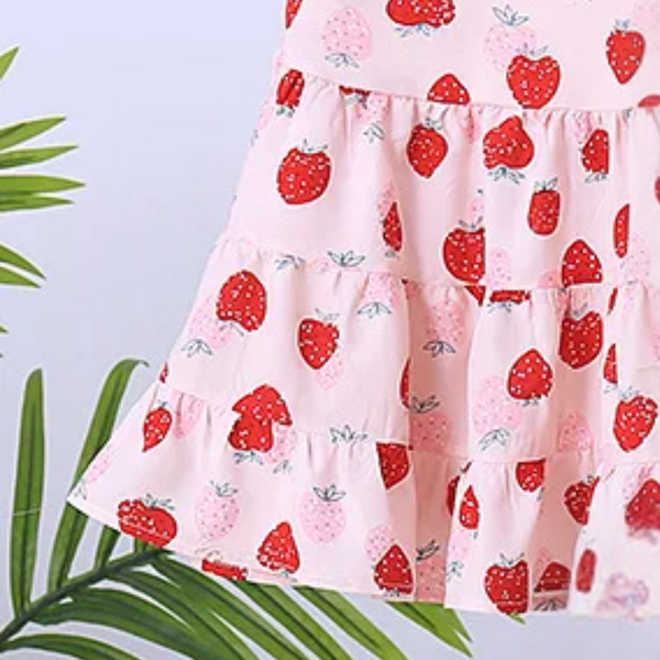 Летний сарафан платье с принтом клубничка Strawberry, Розовый, 100-110 см фото