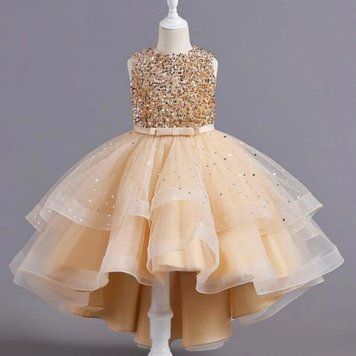 Святкова дитяча сукня для дівчинки з пишною спідницею та бюстом з паєток, Шампань 130 см фото