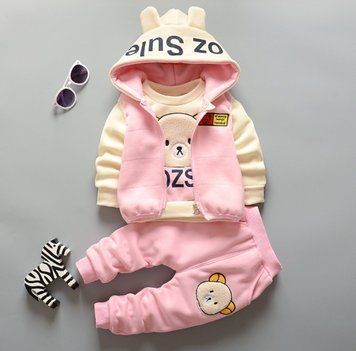 Утепленный костюм-тройка розовый Ozsl, размер 90 фото