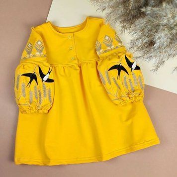 Вышитое платье для девочек "Лілея" с длинным рукавом, Желтый, 92 (2 года) фото