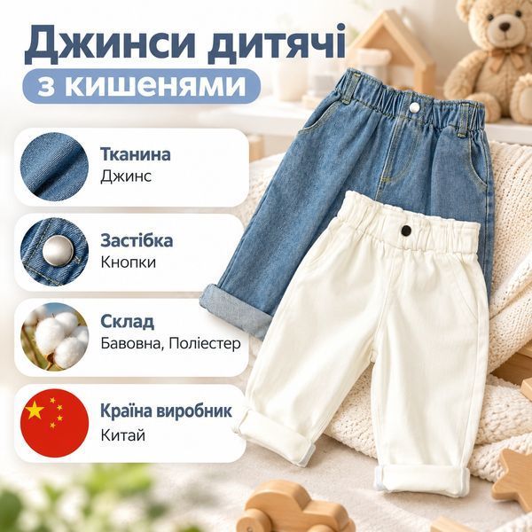 Джинси дитячі з кишенями (Блакитний 100см) фото