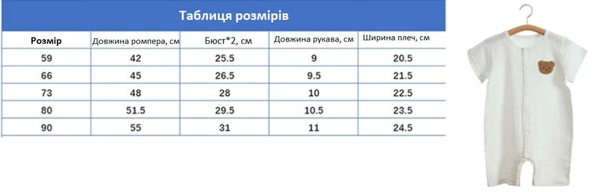 Боді дитячий мусліновий Ромпер для малюків Bear, Білий, 66 см фото