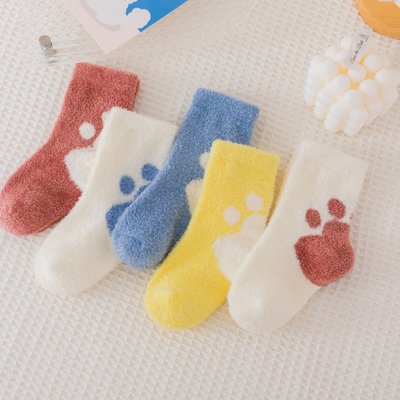 Набір дитячих теплих шкарпеток з малюнком лапки 5 пар 0-1 рік Радуга (13696) фото
