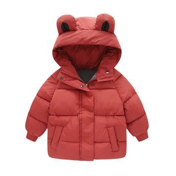Куртка детская на пуху с ушками Baby Basic (Красный 120см) фото