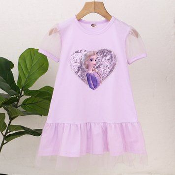 Платье детское Frozen с коротким рукавом (Сиреневый 150см) фото