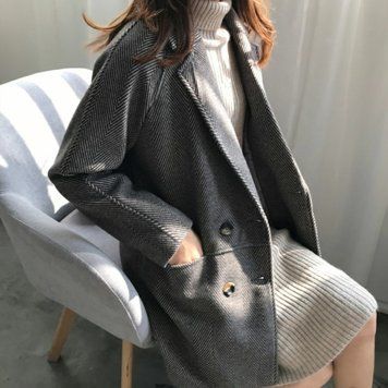 Жіноче пальто дворядне M Сірий (а1089) фото