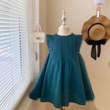 Платье детское однотонное классическое с кружевами (Темно-зеленый 100см) 13374-100см-Темно_зелений фото