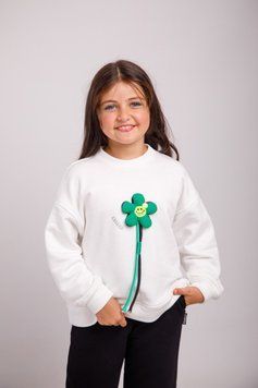 Світшот для дівчаток Alwair kids Зелена квіточка Молочний 92см 14276 фото