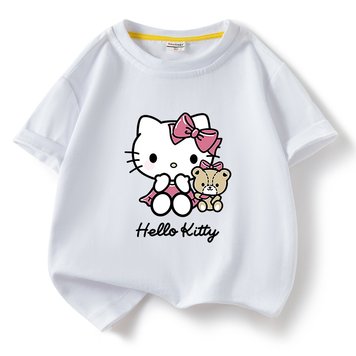 Футболка для девочки с принтом Hello Kitty, Белый с принтом, 90 см фото