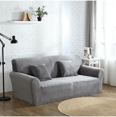 Чехол для защиты трехместного дивана Diana Textile Plush Velvet, 195-230 см, Серый фото