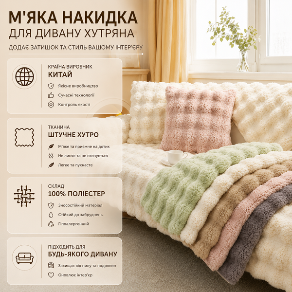 Мягкая накидка для дивана меховая Diana Textile 1 шт фото