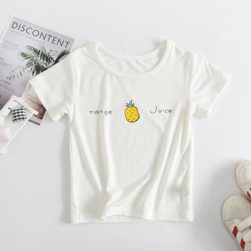 Футболка детская белая с маленьким фруктом и надписью (Желтый 130см) фото