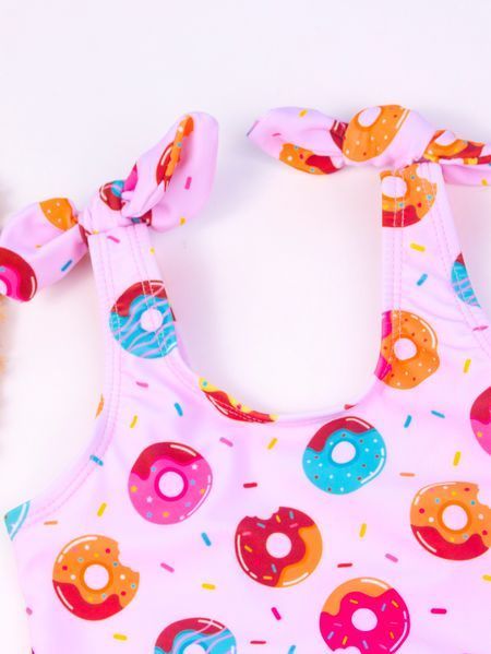 Купальник цельный для девочек с пончиками Donuts, Розовый, 116 см фото