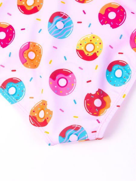 Купальник цельный для девочек с пончиками Donuts, Розовый, 116 см фото