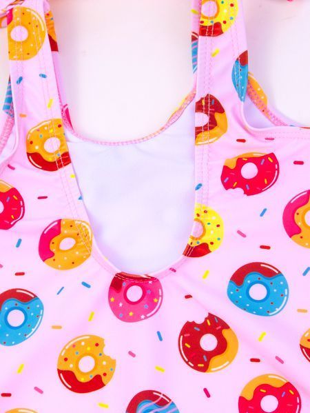 Купальник цельный для девочек с пончиками Donuts, Розовый, 116 см фото