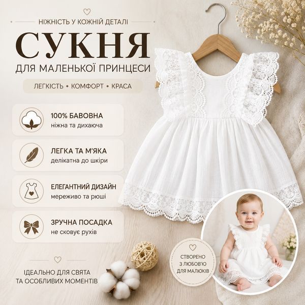 Кружевное платье с коротким рукавом для девочки, 80см фото
